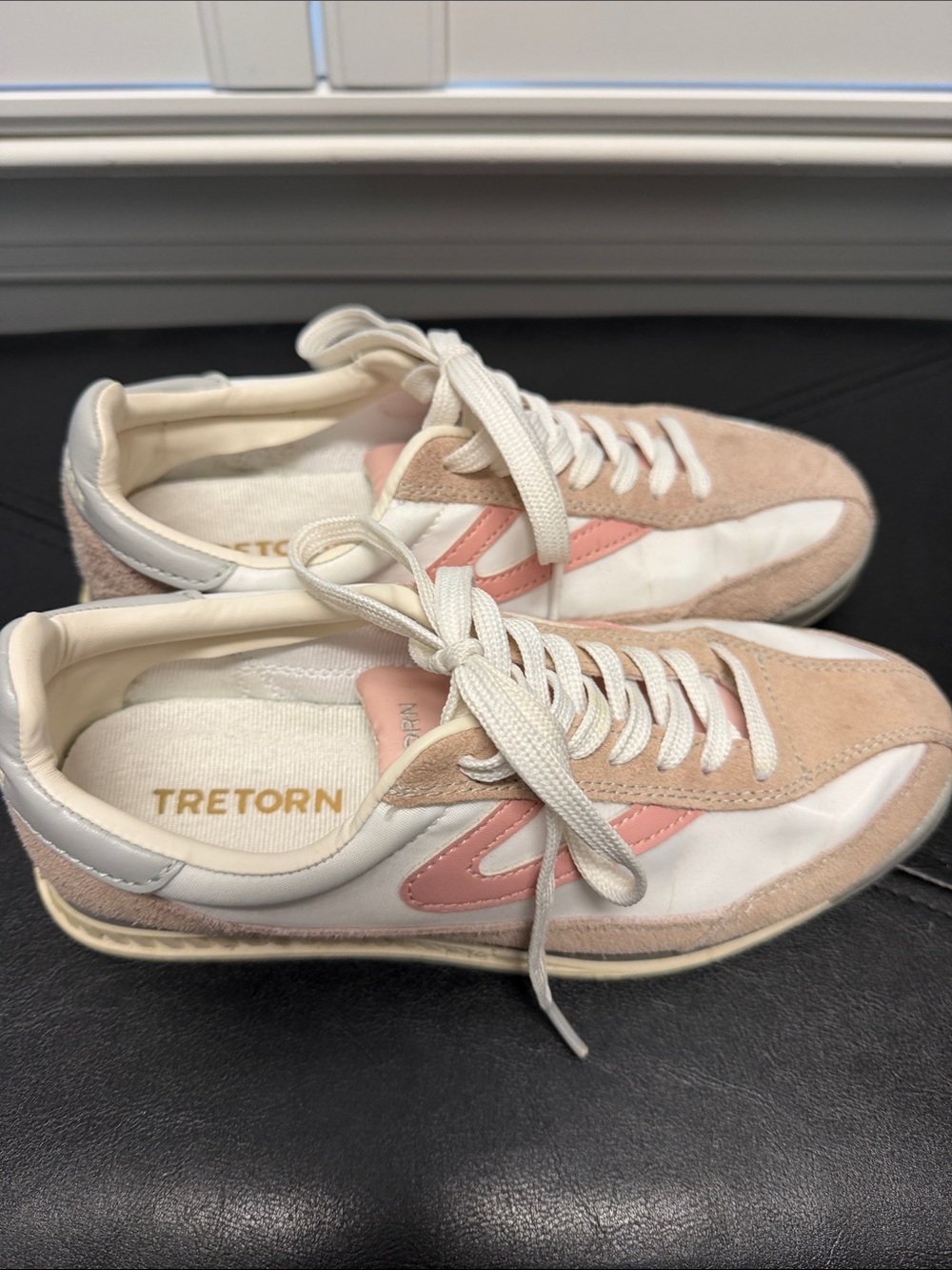 Tretorn Blush Pink and White Suede-Trim Sneakers